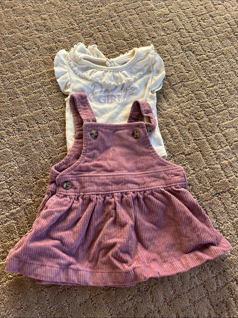 Carter's Cream Top with Mauve Corduroy Overall Dress like new